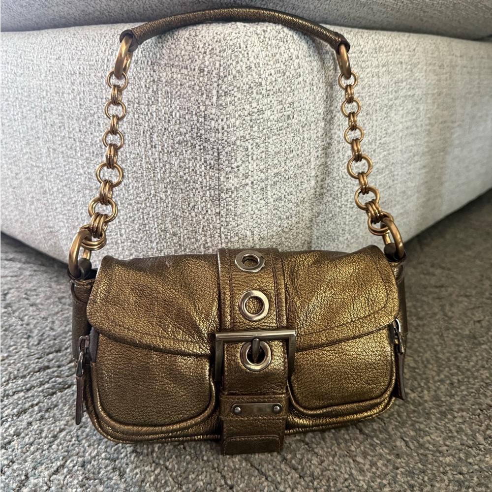Prada Bronze Leather Sandalo Mini Pocket Shoulder Bag with Chain Strap